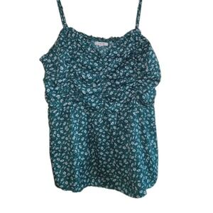 Maurices Cami Tank Top Women XL Ditsy Floral Ruched Sleeveless Spaghetti‎ Strap
